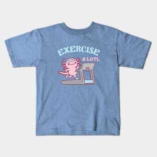 Funny Exercise A Lotl, Cute Axolotl Running On Treadmill Kids T-Shirt